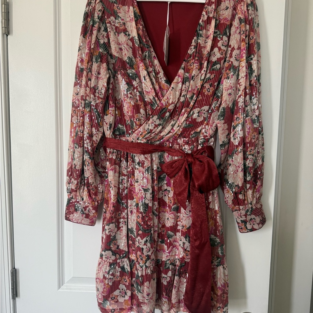 LC Lauren Conrad Floral Long Sleeve Dress - Red and Pink